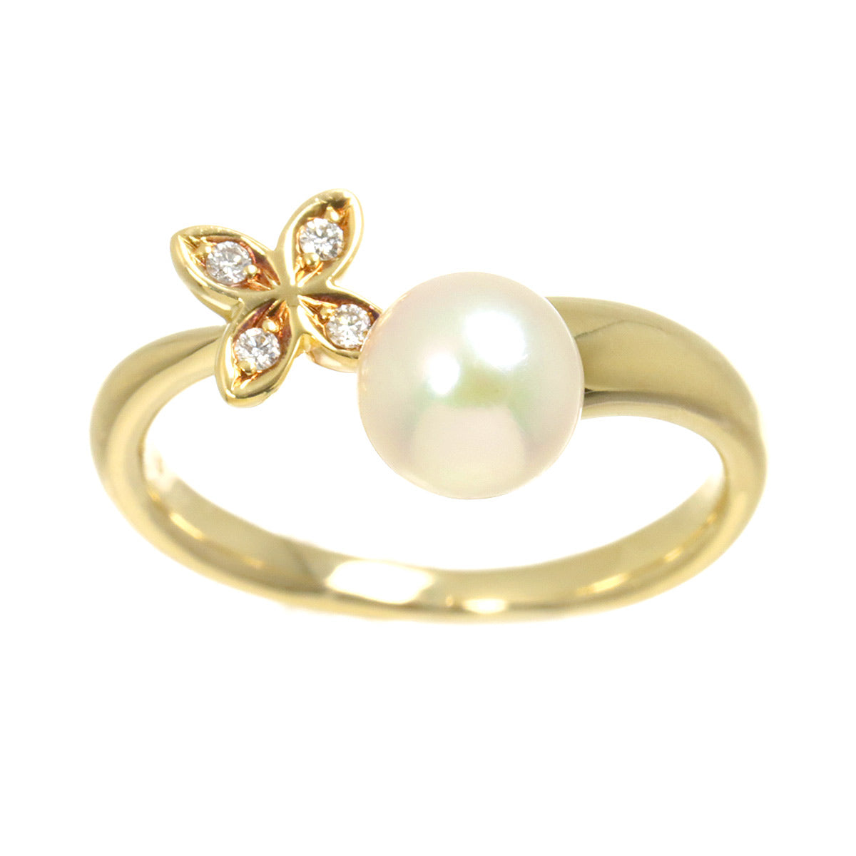 Akoya Pearl 6.2mm Diamond Ring 18K YG 750 5.25(US)