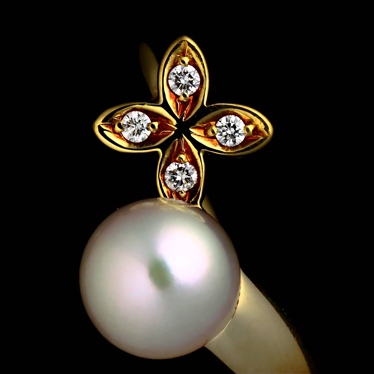 Akoya Pearl 6.2mm Diamond Ring 18K YG 750 5.25(US)