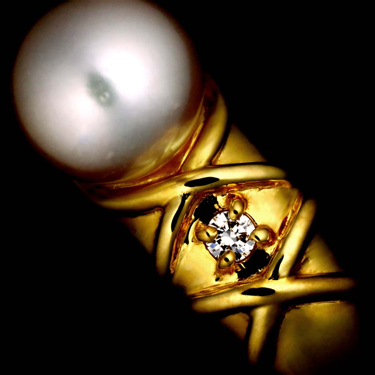 Akoya Pearl 7.6mm Diamond Ring 18K YG 750 size6(US)