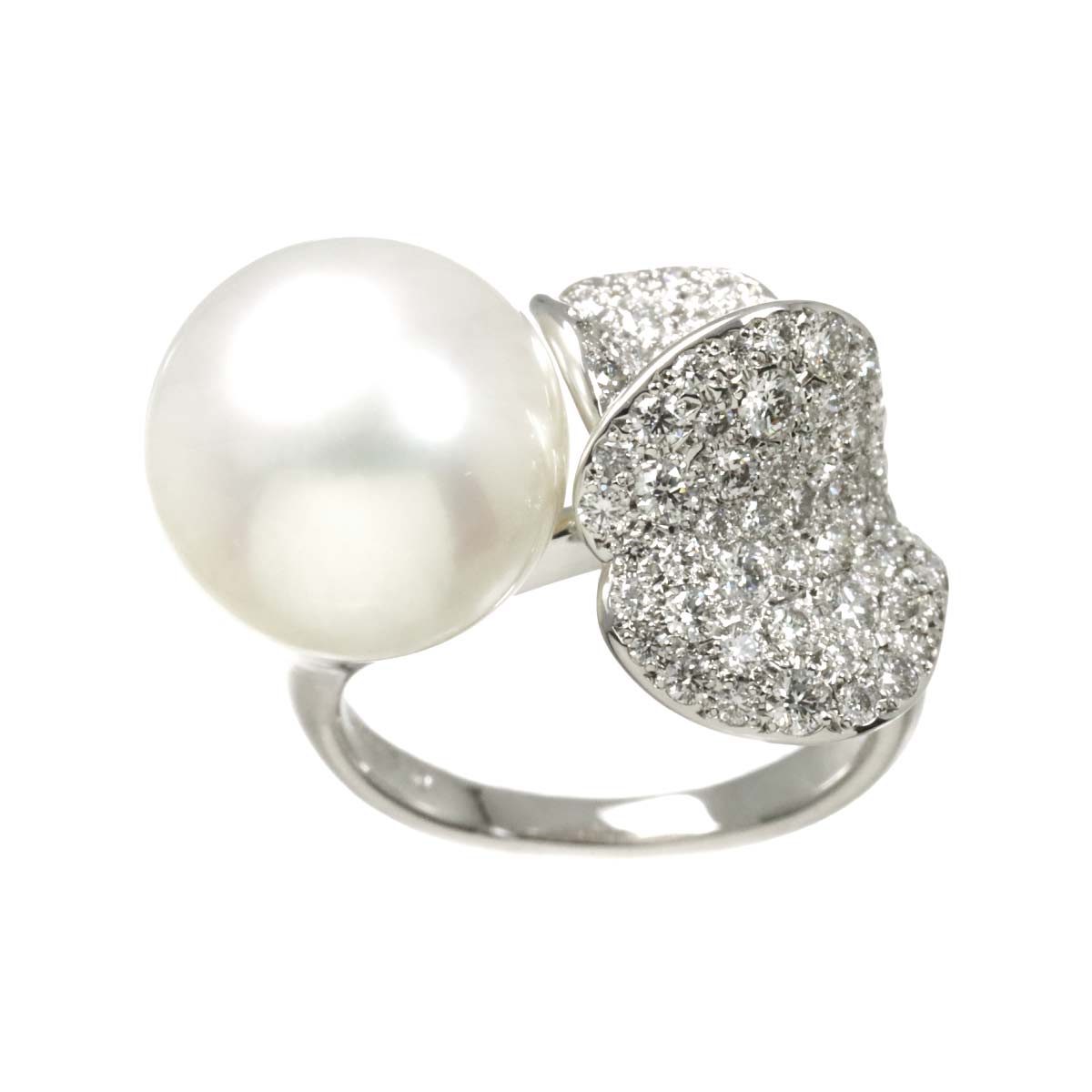 South Sea pearl 12.4mm Diamond 0.78ct Ring 18K WG size4.5(US)