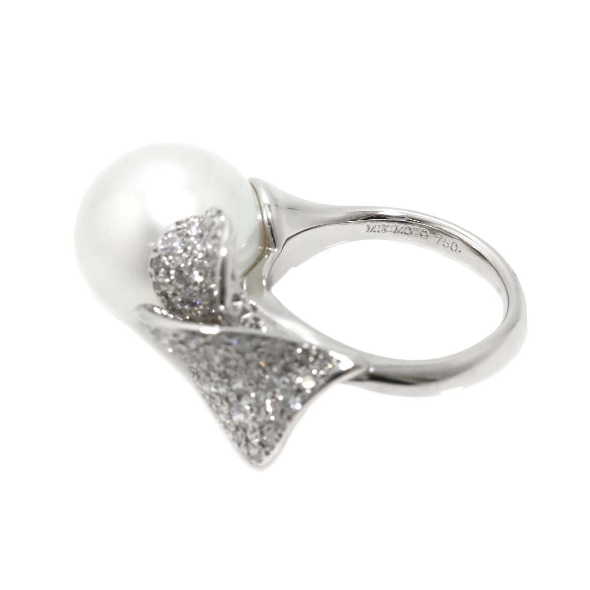 South Sea pearl 12.4mm Diamond 0.78ct Ring 18K WG size4.5(US)