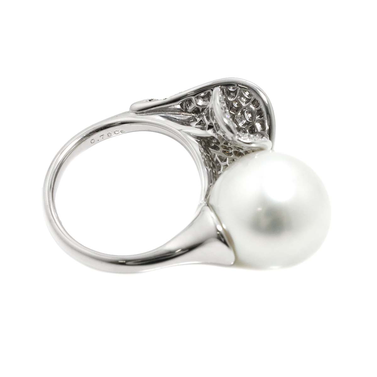 South Sea pearl 12.4mm Diamond 0.78ct Ring 18K WG size4.5(US)