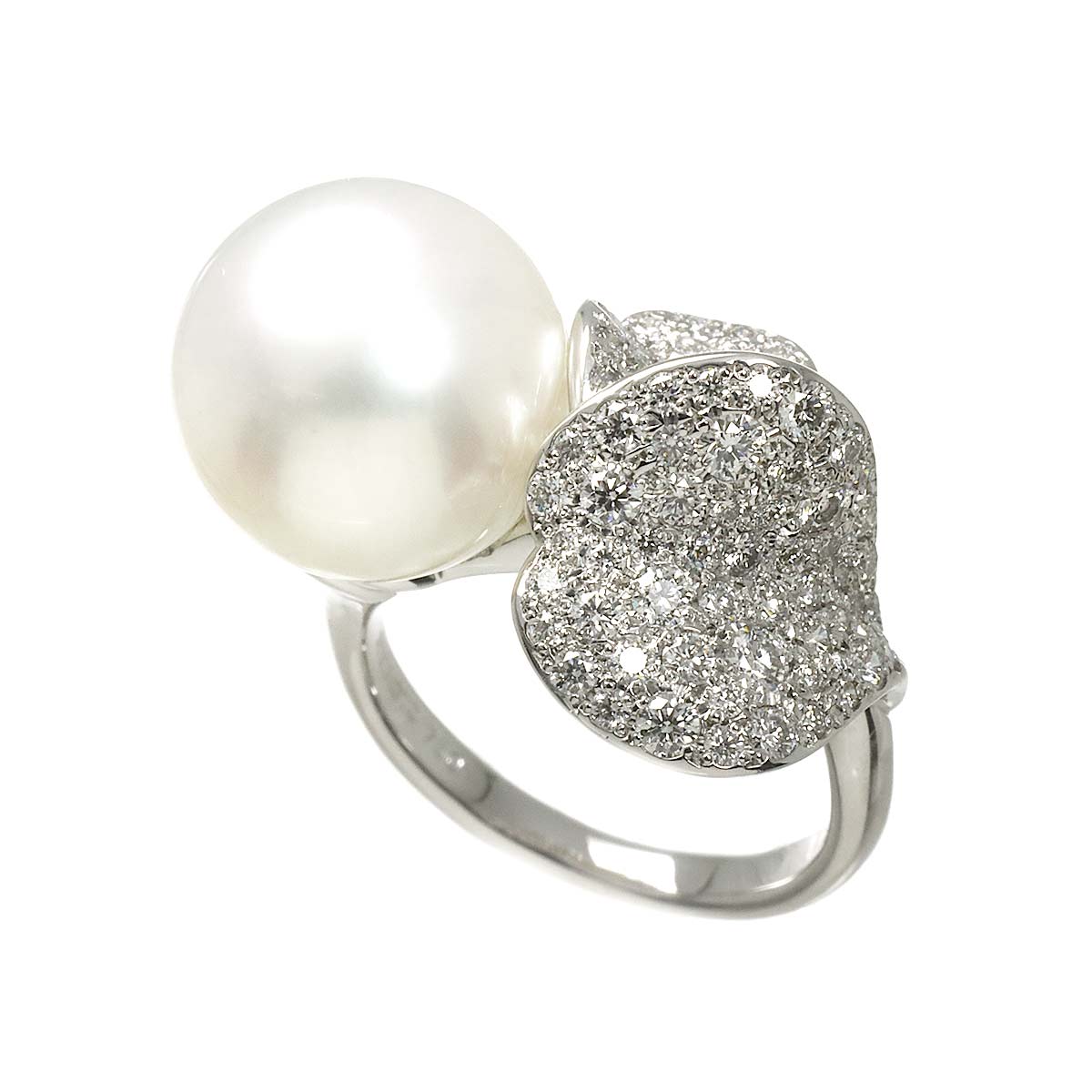 South Sea pearl 12.4mm Diamond 0.78ct Ring 18K WG size4.5(US)