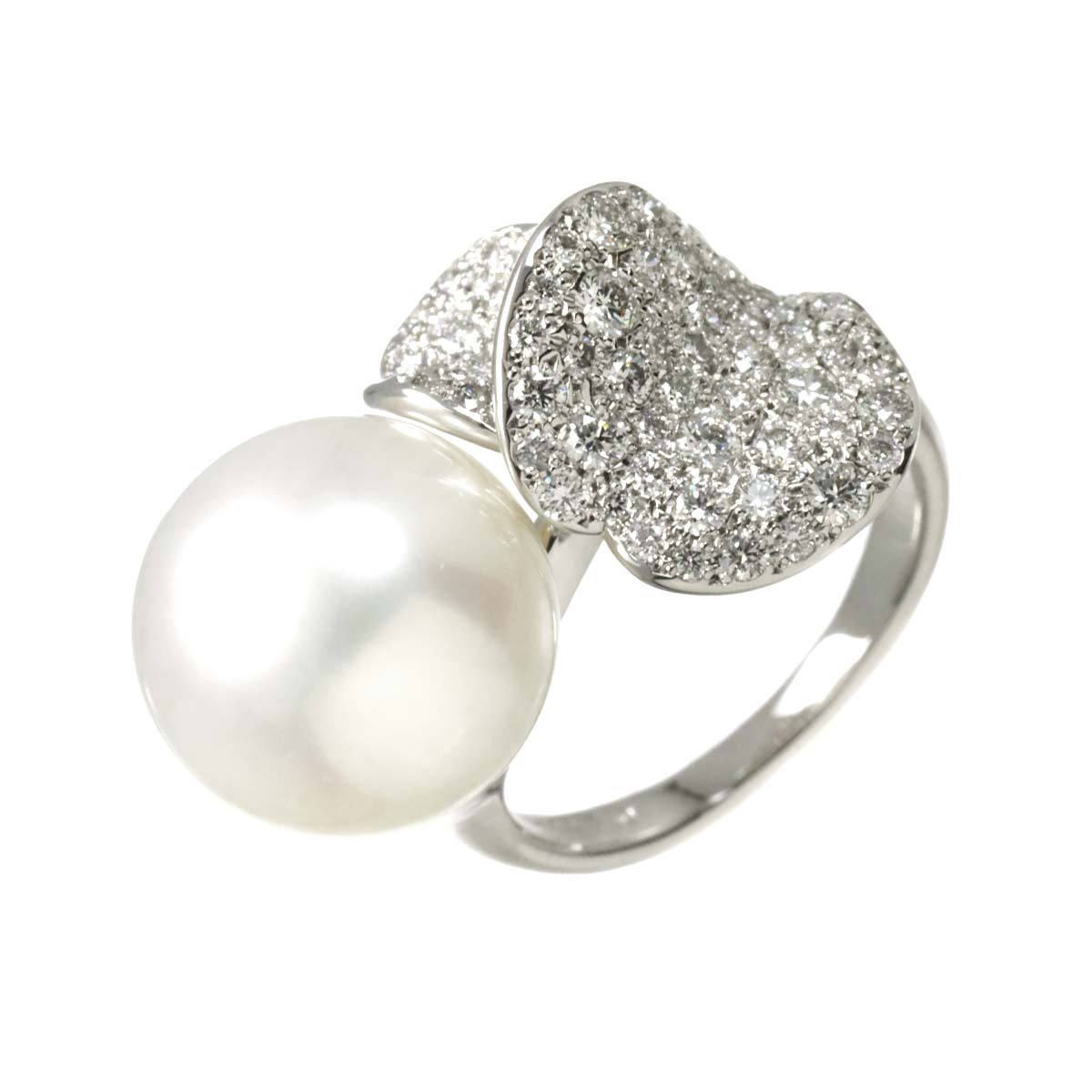 South Sea pearl 12.4mm Diamond 0.78ct Ring 18K WG size4.5(US)