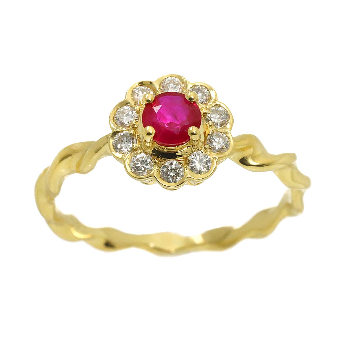 Ruby 0.26ct Diamond 0.20ct Ring 18K YG Size5-5.25(US)