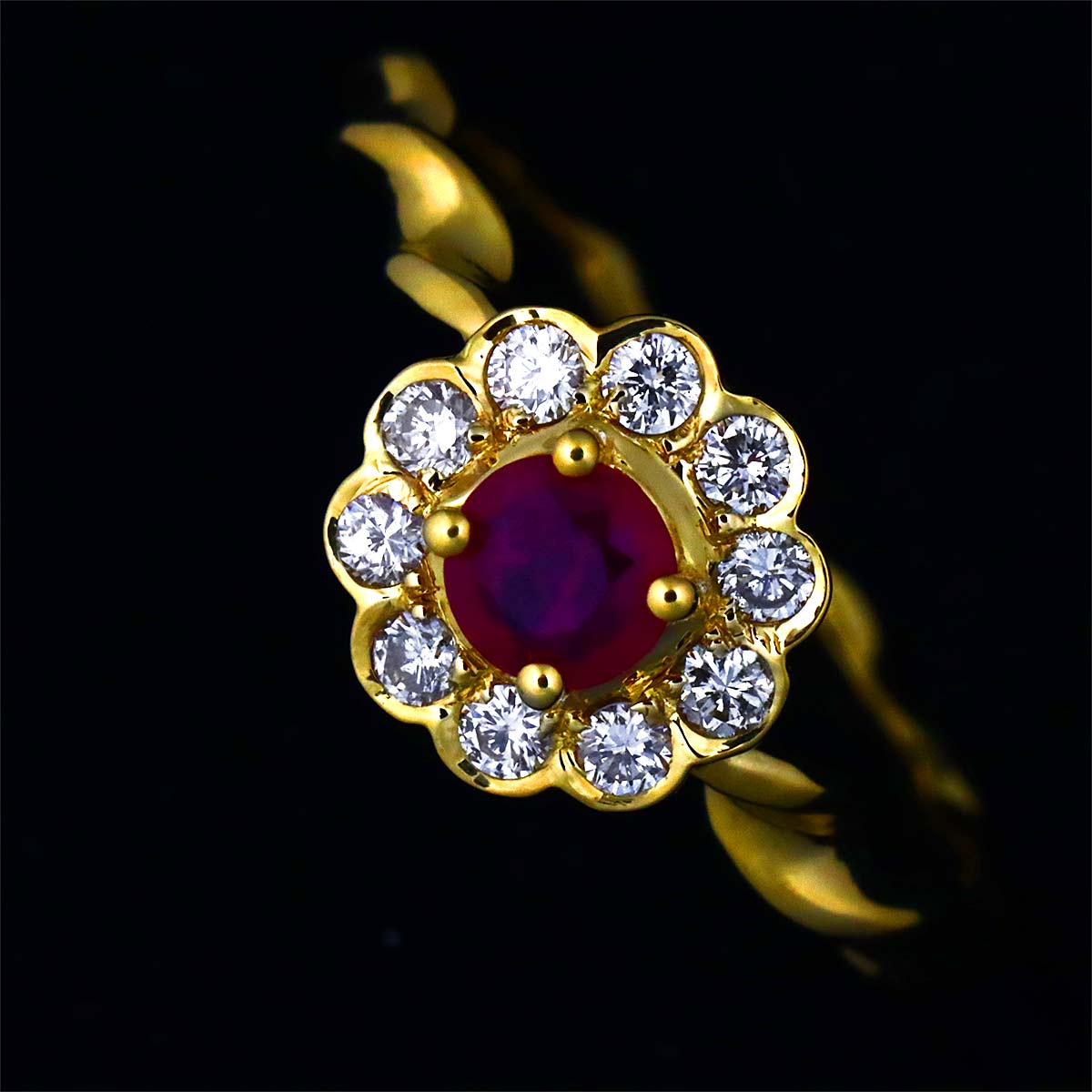 Ruby 0.26ct Diamond 0.20ct Ring 18K YG Size5-5.25(US)