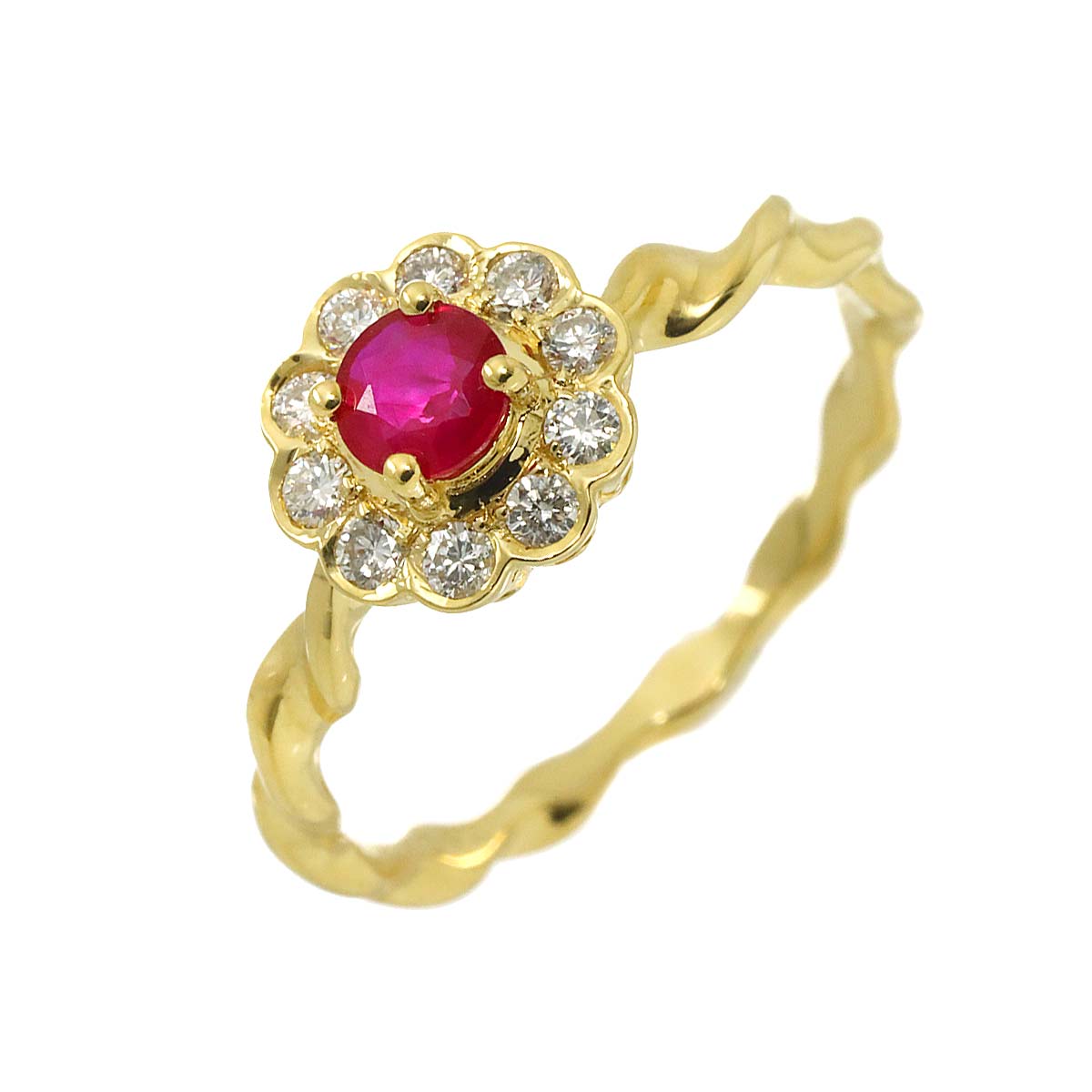 Ruby 0.26ct Diamond 0.20ct Ring 18K YG Size5-5.25(US)
