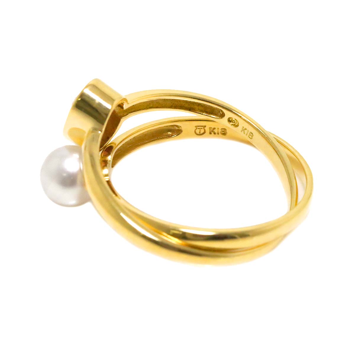 Akoya pearl 5.4mm Tourmaline Ring 18K YG 750 5.25(US)