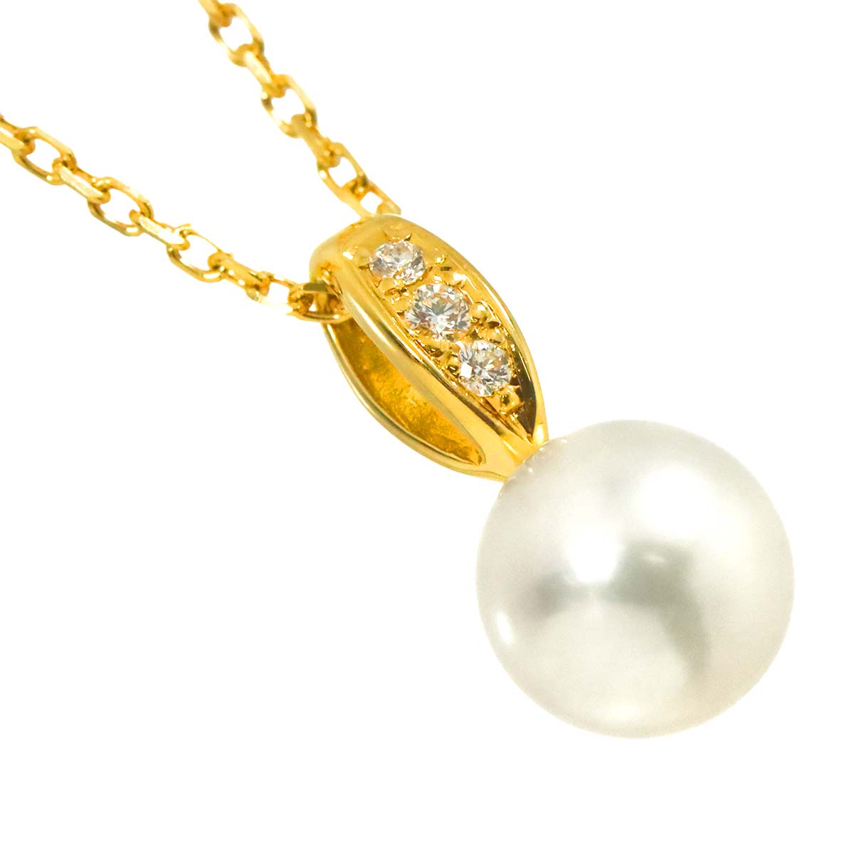 Akoya Pearl 7.3mm Diamond Necklace 18K Yellow Gold 750