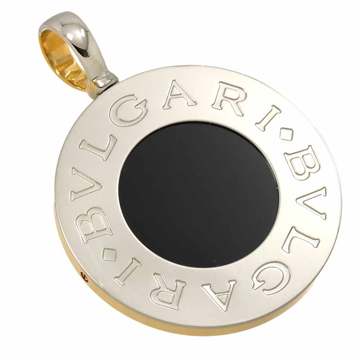 Double Logo Onyx Mother of Pearl Pendant Top 18K YG 750 STEEL