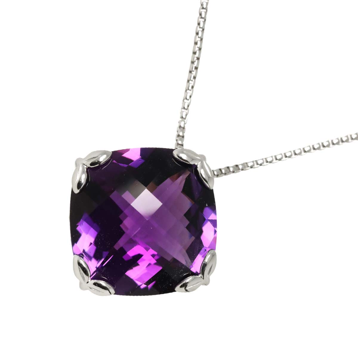 Amethyst 23.57ct Diamond 0.03ct Necklace 18K WG 750
