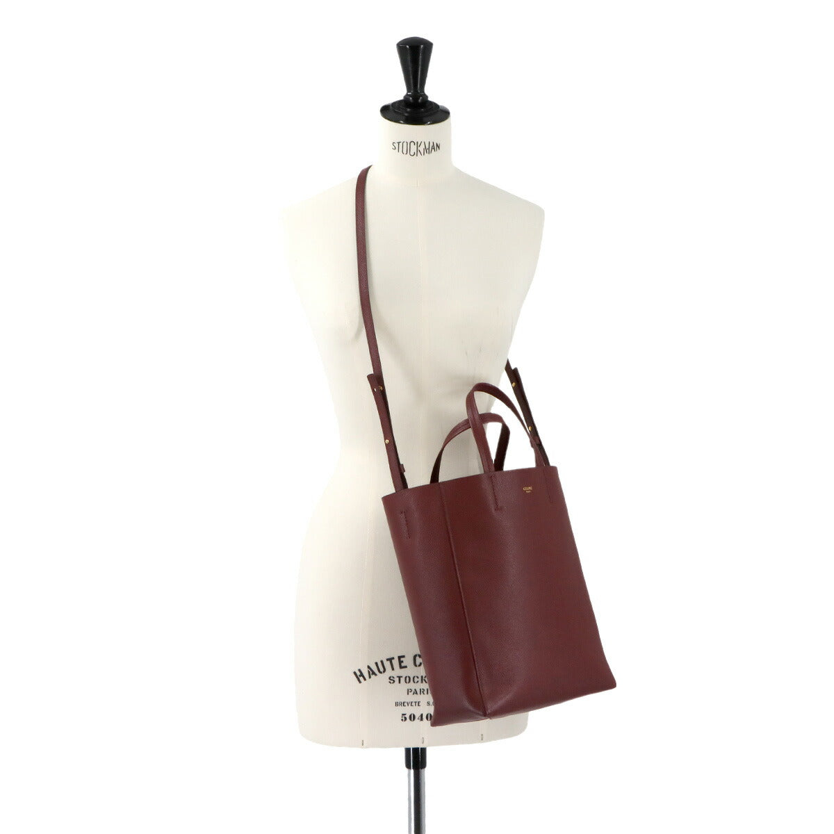 Small Vertical Cabas Tote Shoulder Bag Leather Bordeaux 176183