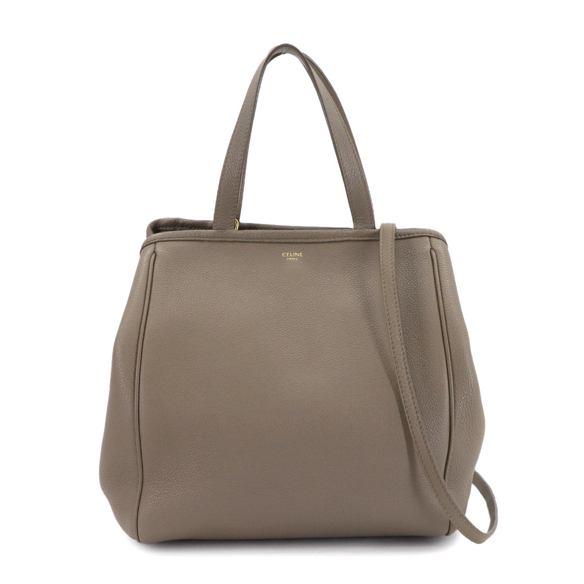 Small Folded Cabas 2way Tote Shoulder Bag Leather Taupe 194073