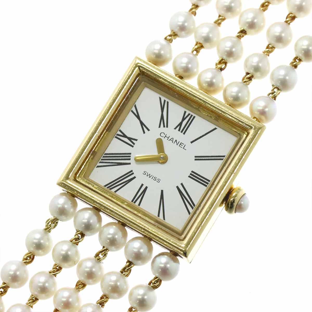 Mademoiselle Pearl Bracelet H0007 750 YG White Dial Ladies