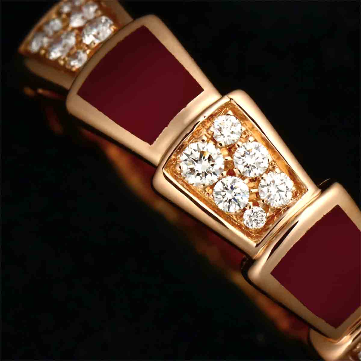 Serpenti Viper Carnelian Diamond Ring 18K PG size52 5.75-6(US)