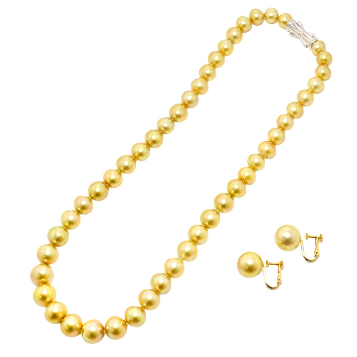 South Sea pearl Necklace Earrings Clip on SV 18K YG 750 90304311