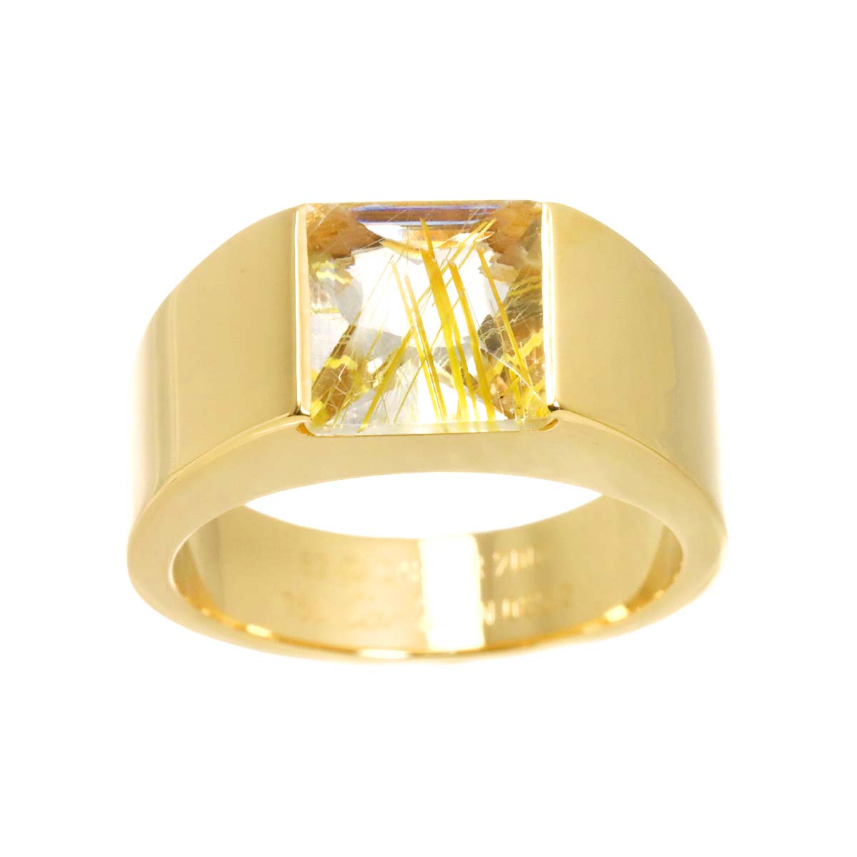 Tank Ring Rutile Quartz 18K Yellow Gold 750 size52 5.5-5.75(US)
