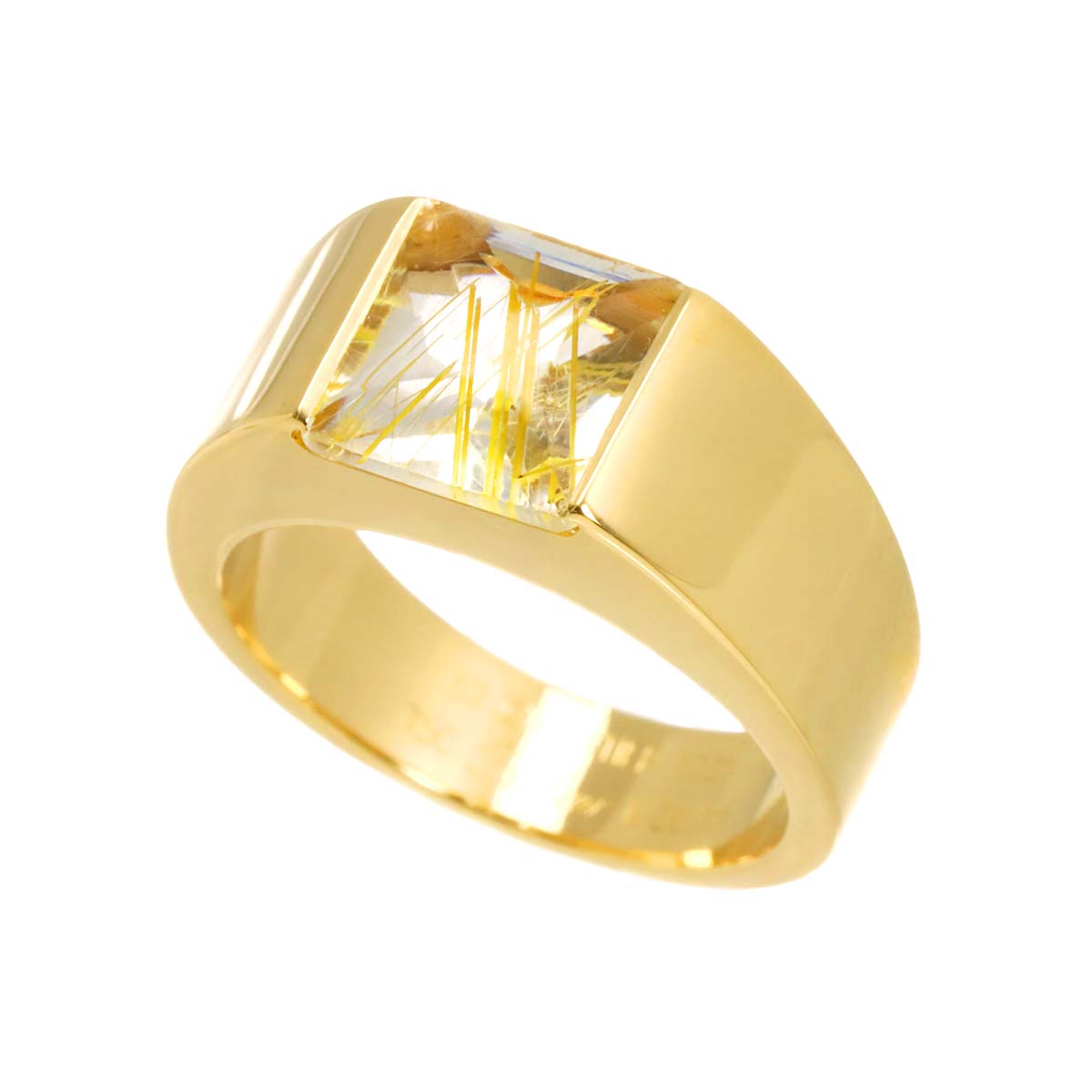 Tank Ring Rutile Quartz 18K Yellow Gold 750 size52 5.5-5.75(US)
