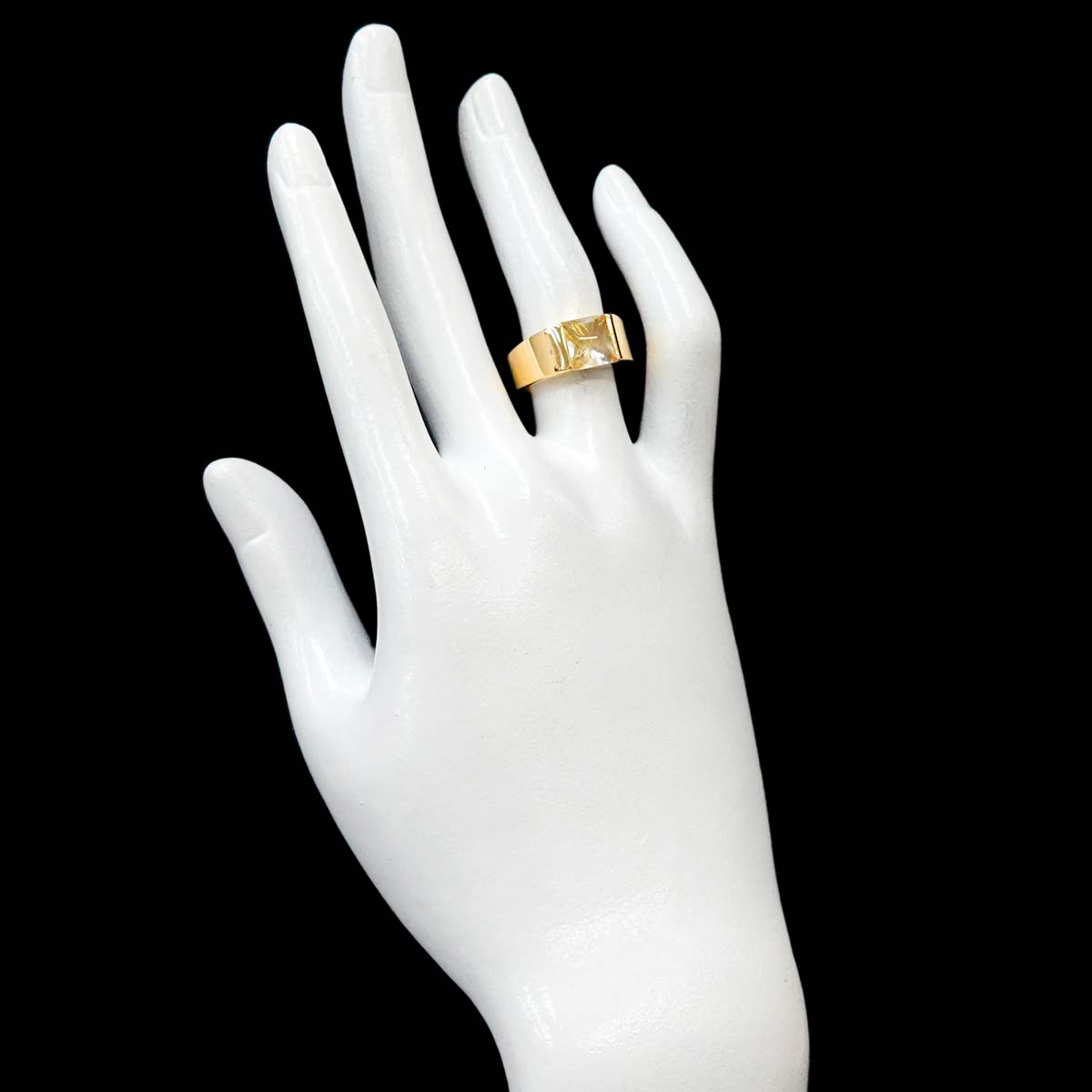Tank Ring Rutile Quartz 18K Yellow Gold 750 size52 5.5-5.75(US)