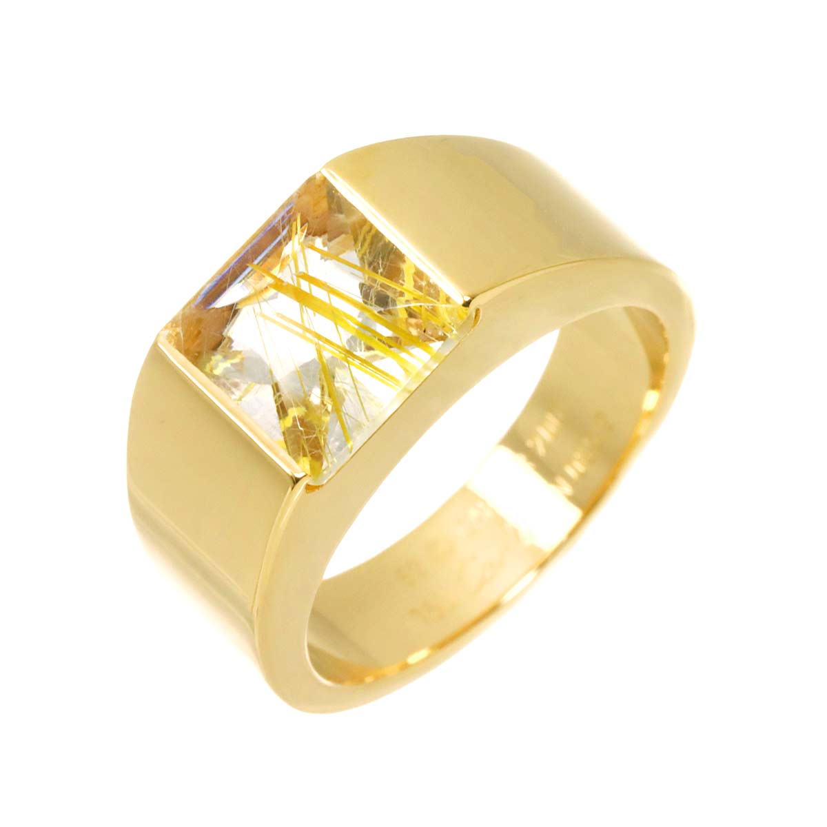 Tank Ring Rutile Quartz 18K Yellow Gold 750 size52 5.5-5.75(US)