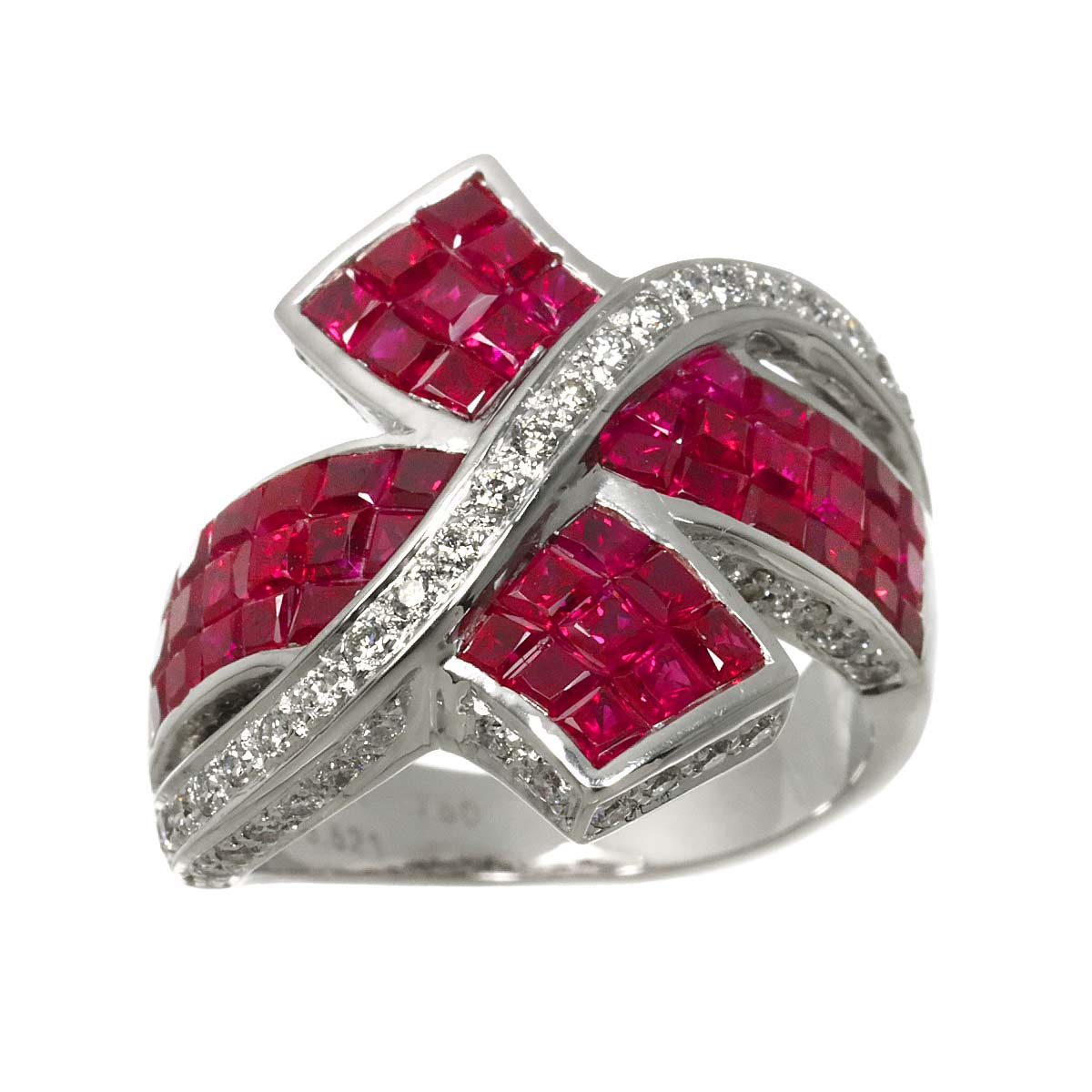 Ruby 3.521ct Diamond 0.591ct Ring 18K WG size6.5-6.75(US)