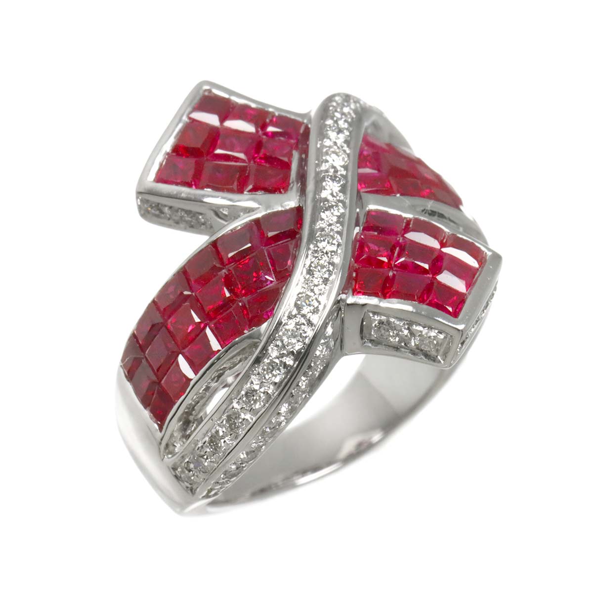Ruby 3.521ct Diamond 0.591ct Ring 18K WG size6.5-6.75(US)