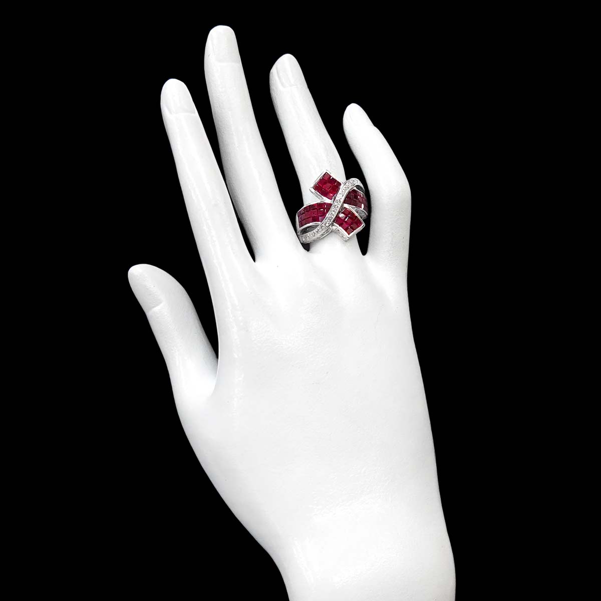 Ruby 3.521ct Diamond 0.591ct Ring 18K WG size6.5-6.75(US)