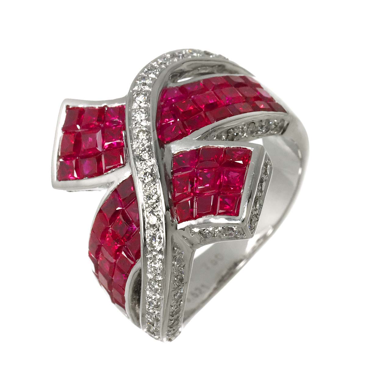 Ruby 3.521ct Diamond 0.591ct Ring 18K WG size6.5-6.75(US)