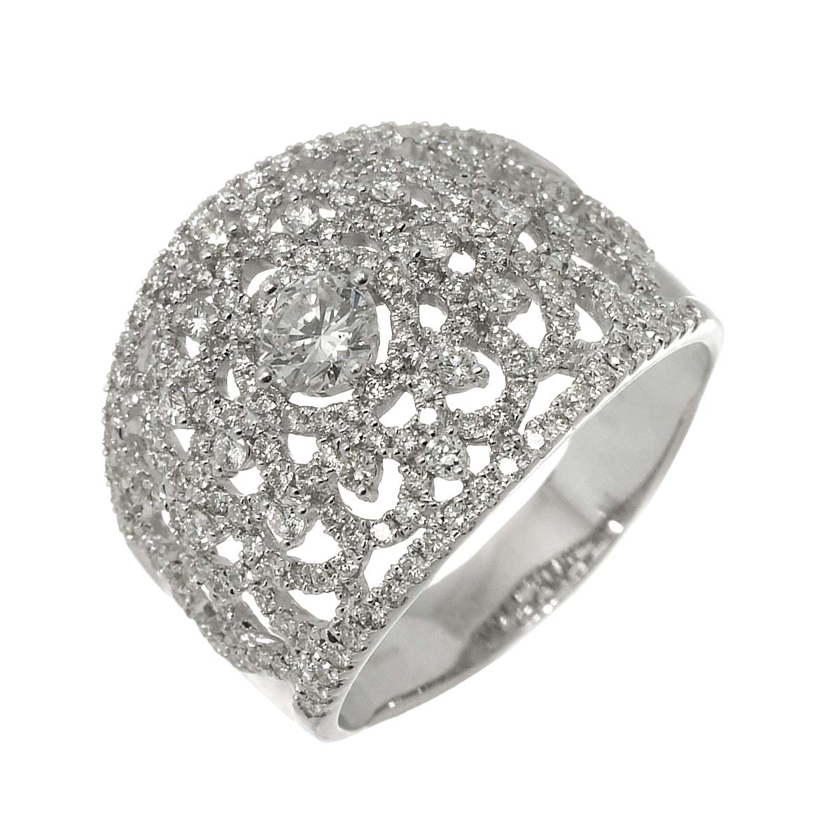 Diamond 0.384ct F/SI-2 1.19ct Ring 18K K18 WG White Gold size8.75-9(US)