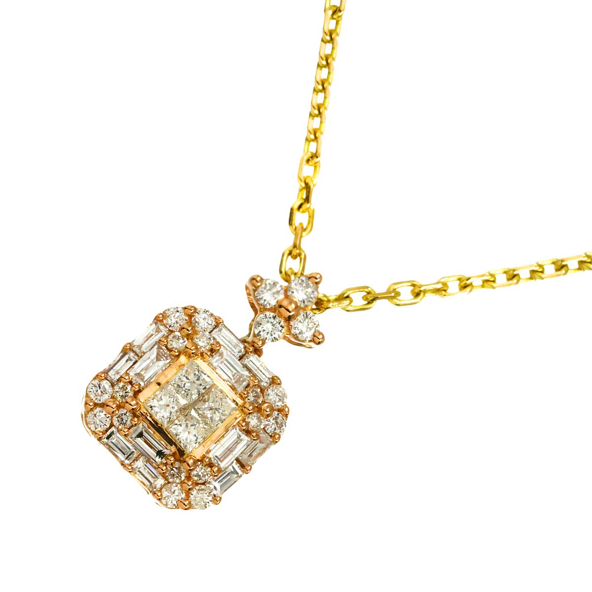 Diamond 0.75ct Necklace 18K K18 PG YG Pink Yellow Gold