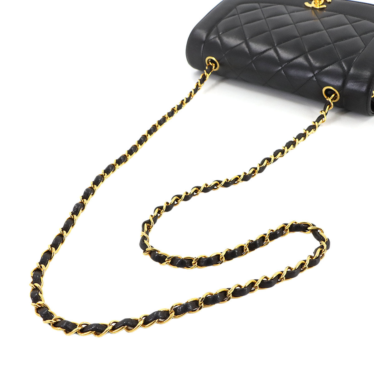 Diana Matelasse 25 Chain Shoulder Bag Leather Black A01165