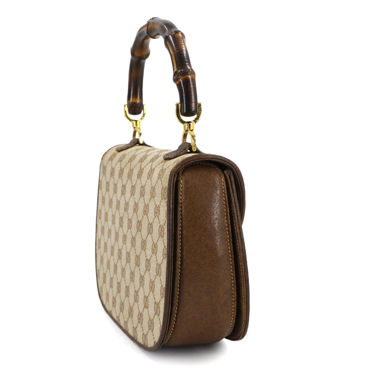 Bamboo Hand Bag GG Canvas Leather Beige Brown Purse