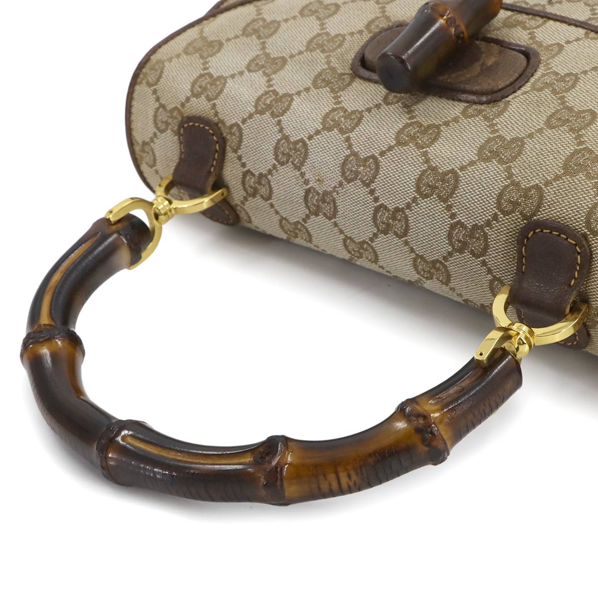 Bamboo Hand Bag GG Canvas Leather Beige Brown Purse