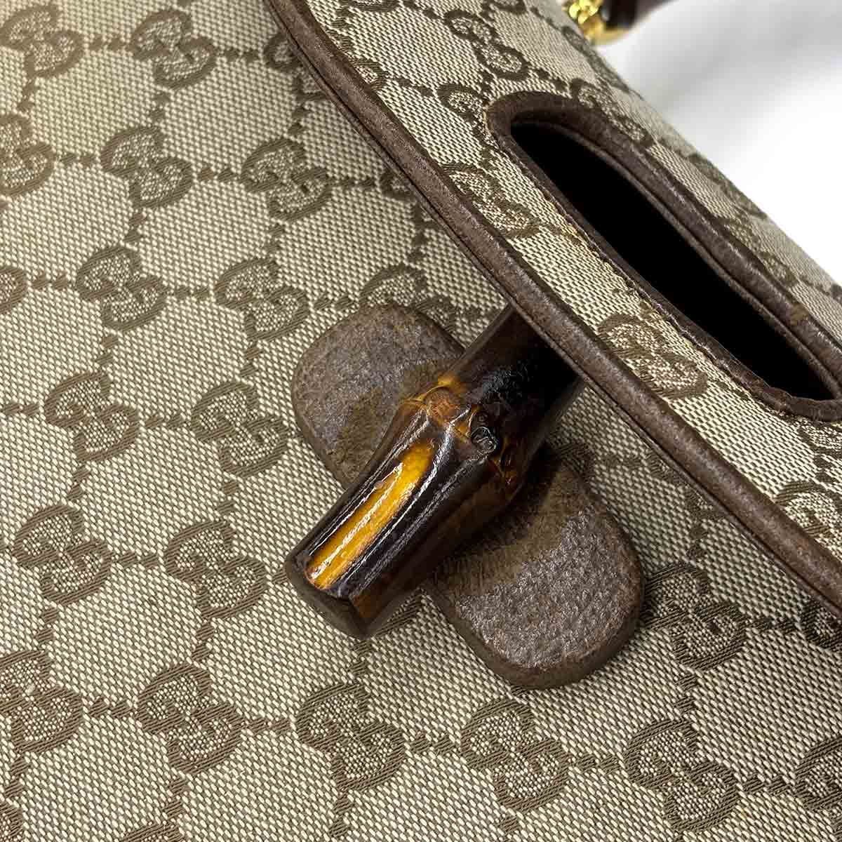 Bamboo Hand Bag GG Canvas Leather Beige Brown Purse