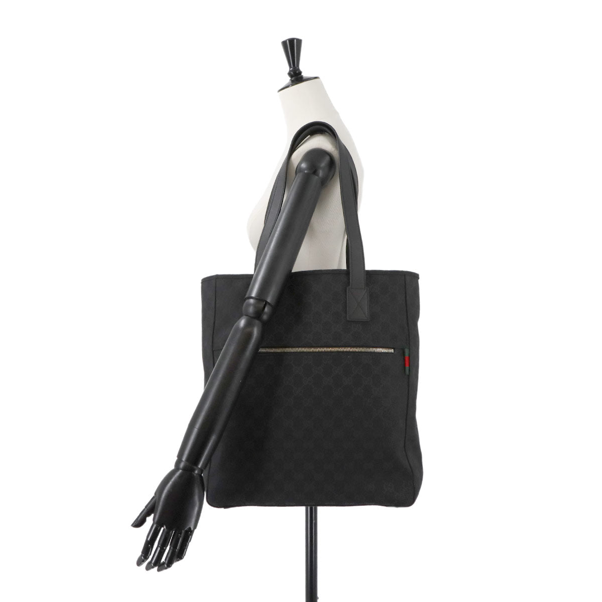 GG Canvas Tote Bag Leather Black 834796 Purse