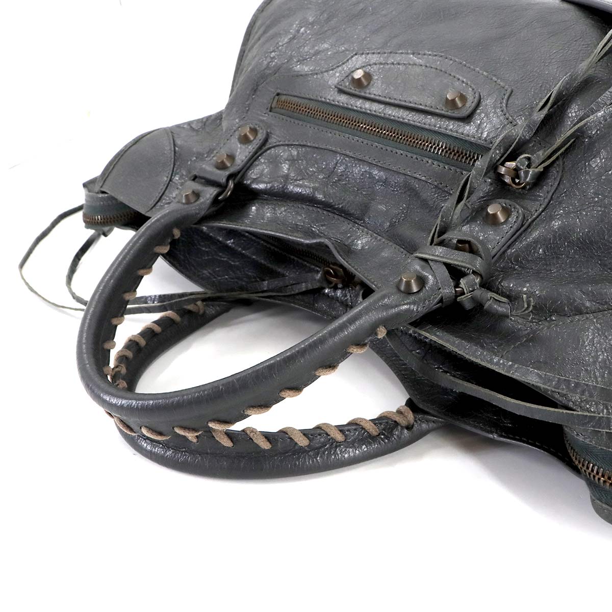 The City Hand Shoulder Bag Leather Gray 115748