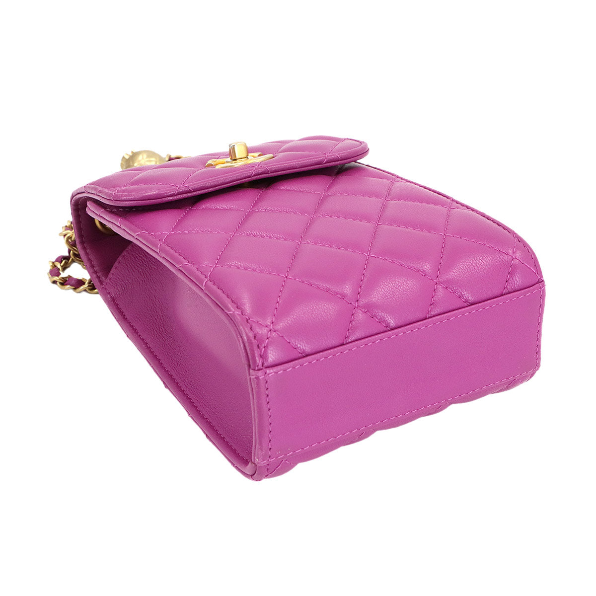 Matelasse Phone Hoder Chain Shoulder Bag Leather Purple AP1448