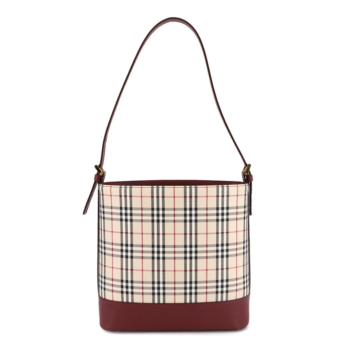 Shoulder Bag Canvas Leather Beige Red Plaid Purse