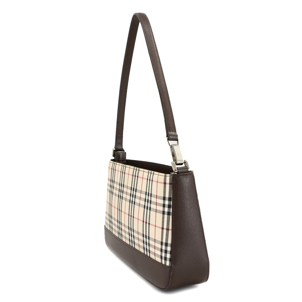 Plaid Shoulder Bag Canvas Leather Beige Brown Purse