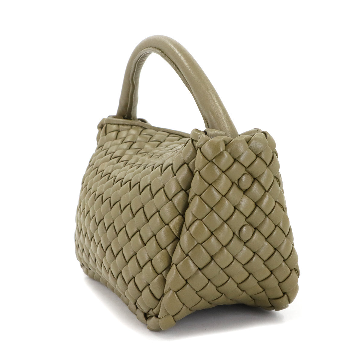 Intrecciato Small Cobble Hand Shoulder Bag Leather Green