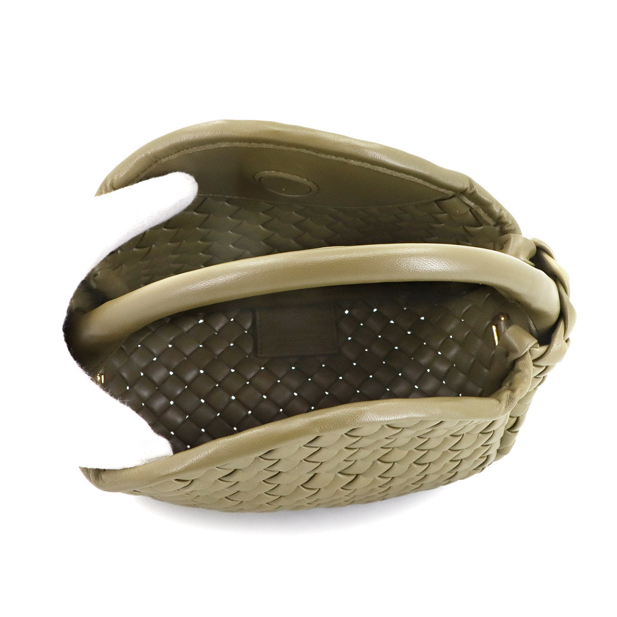 Intrecciato Small Cobble Hand Shoulder Bag Leather Green