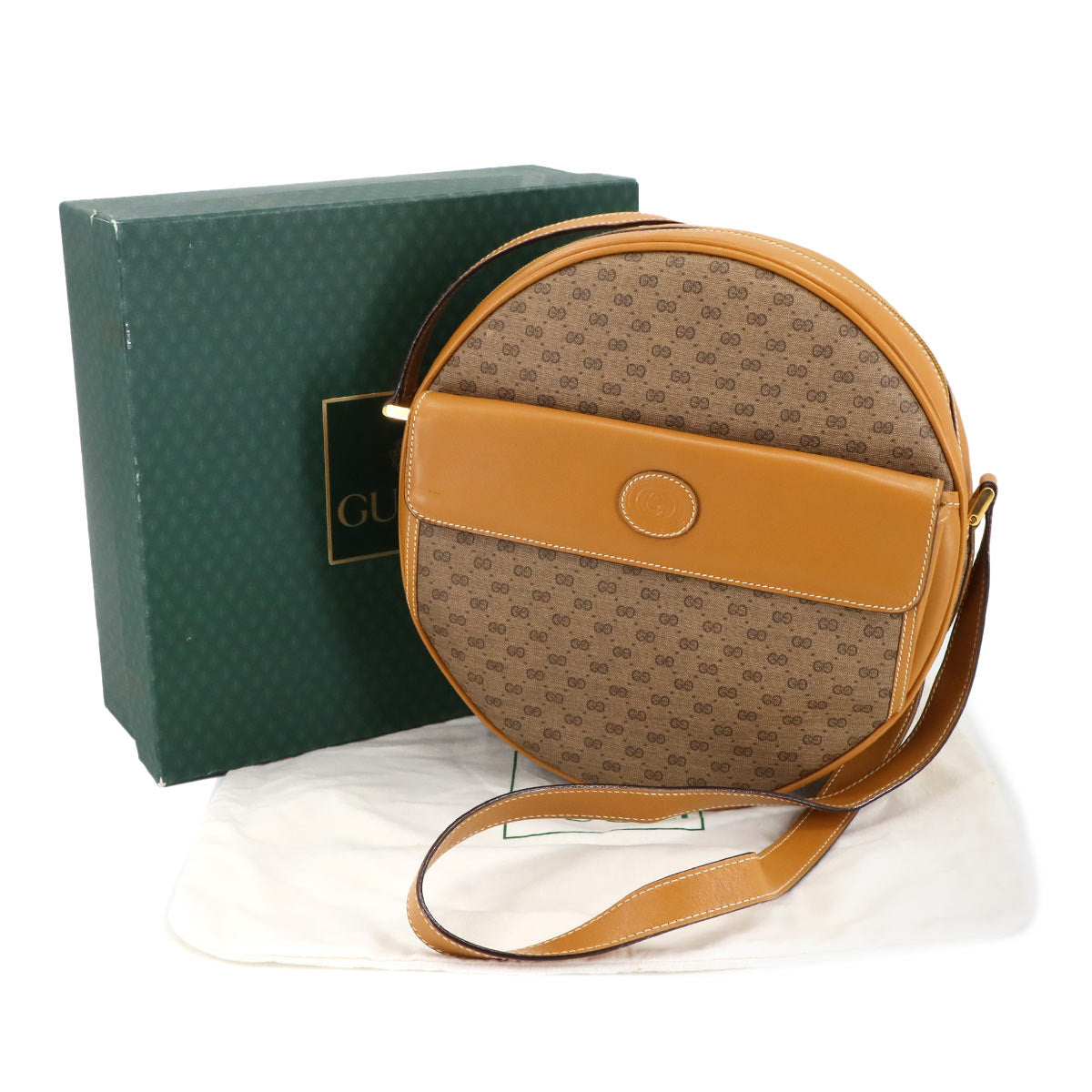 Micro GG Round Type Shoulder Bag PVC Leather Brown