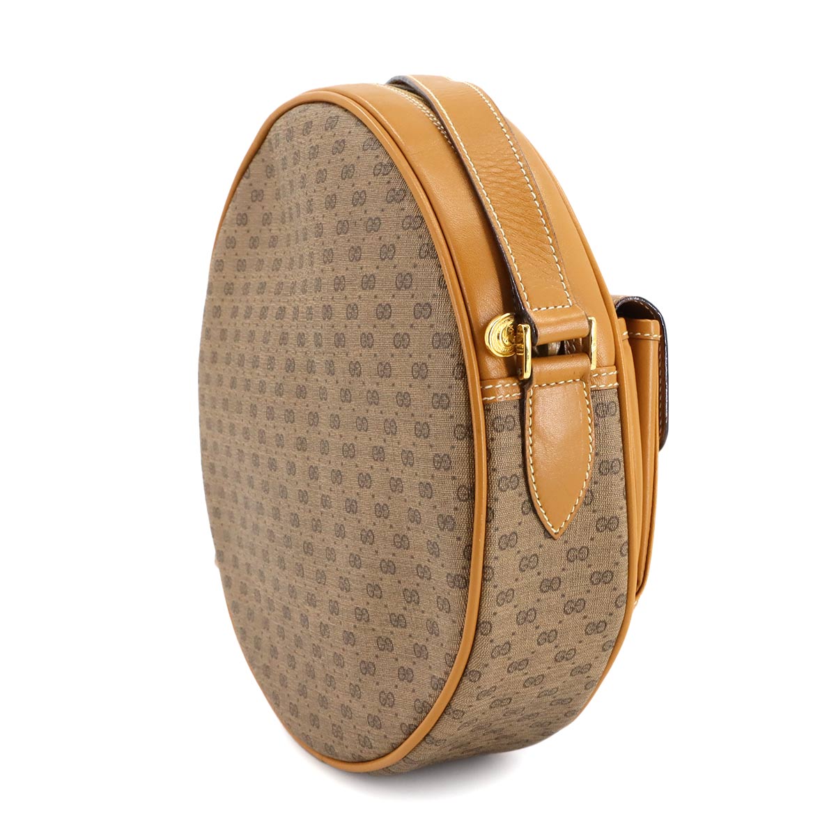 Micro GG Round Type Shoulder Bag PVC Leather Brown