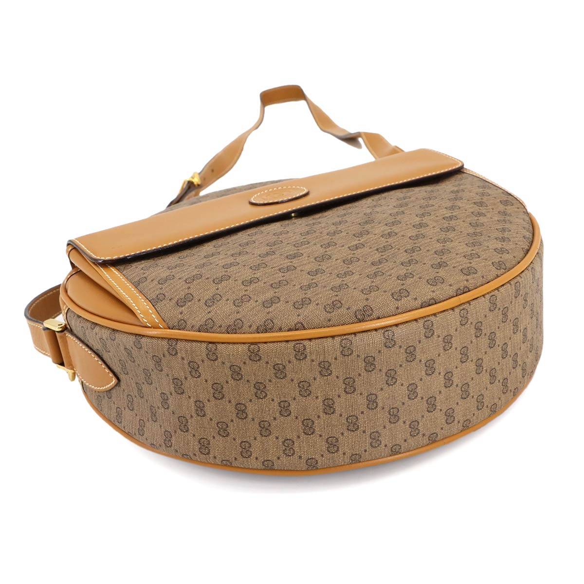 Micro GG Round Type Shoulder Bag PVC Leather Brown