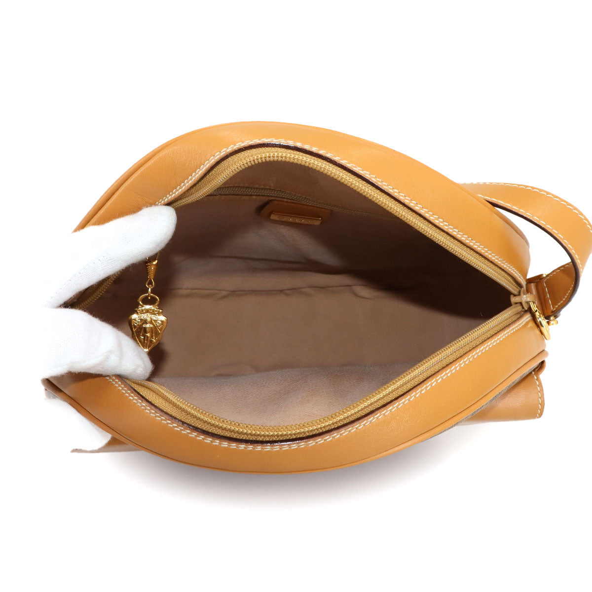 Micro GG Round Type Shoulder Bag PVC Leather Brown