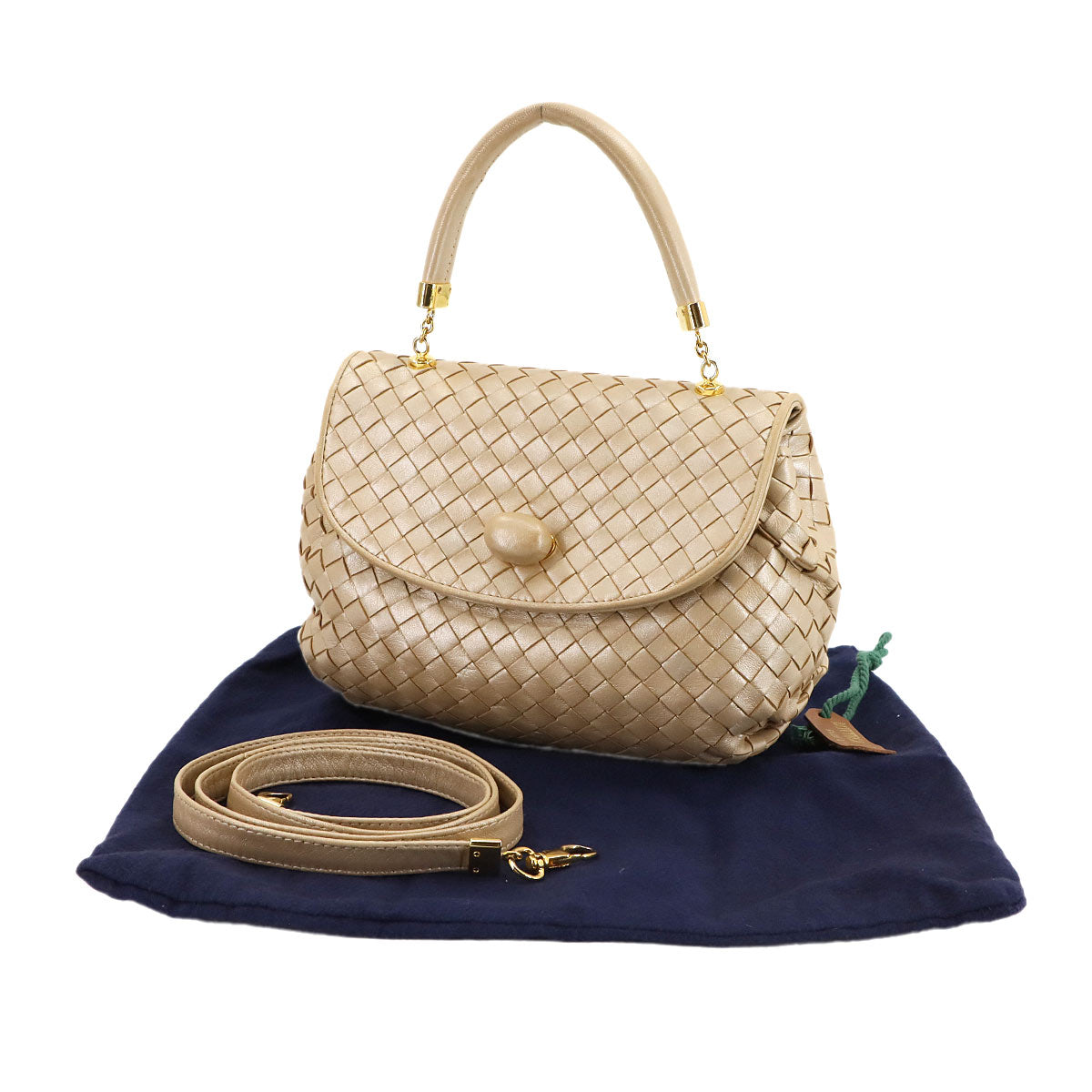 Intrecciato Hand Shoulder Bag Lether Gold Purse