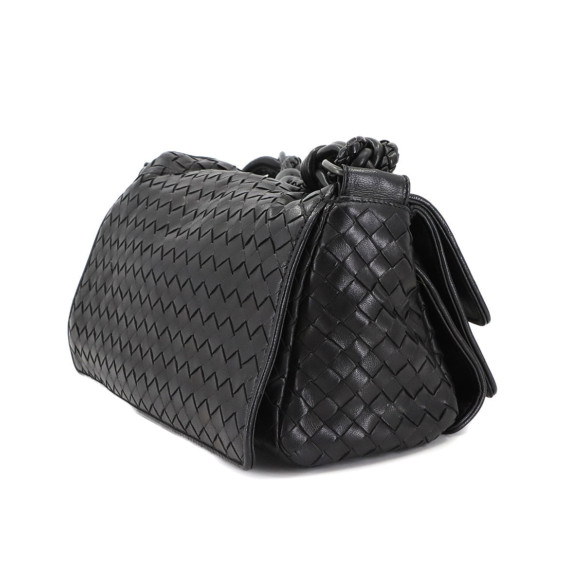 Intrecciato Shoulder Bag Leather Black 145555 Purse