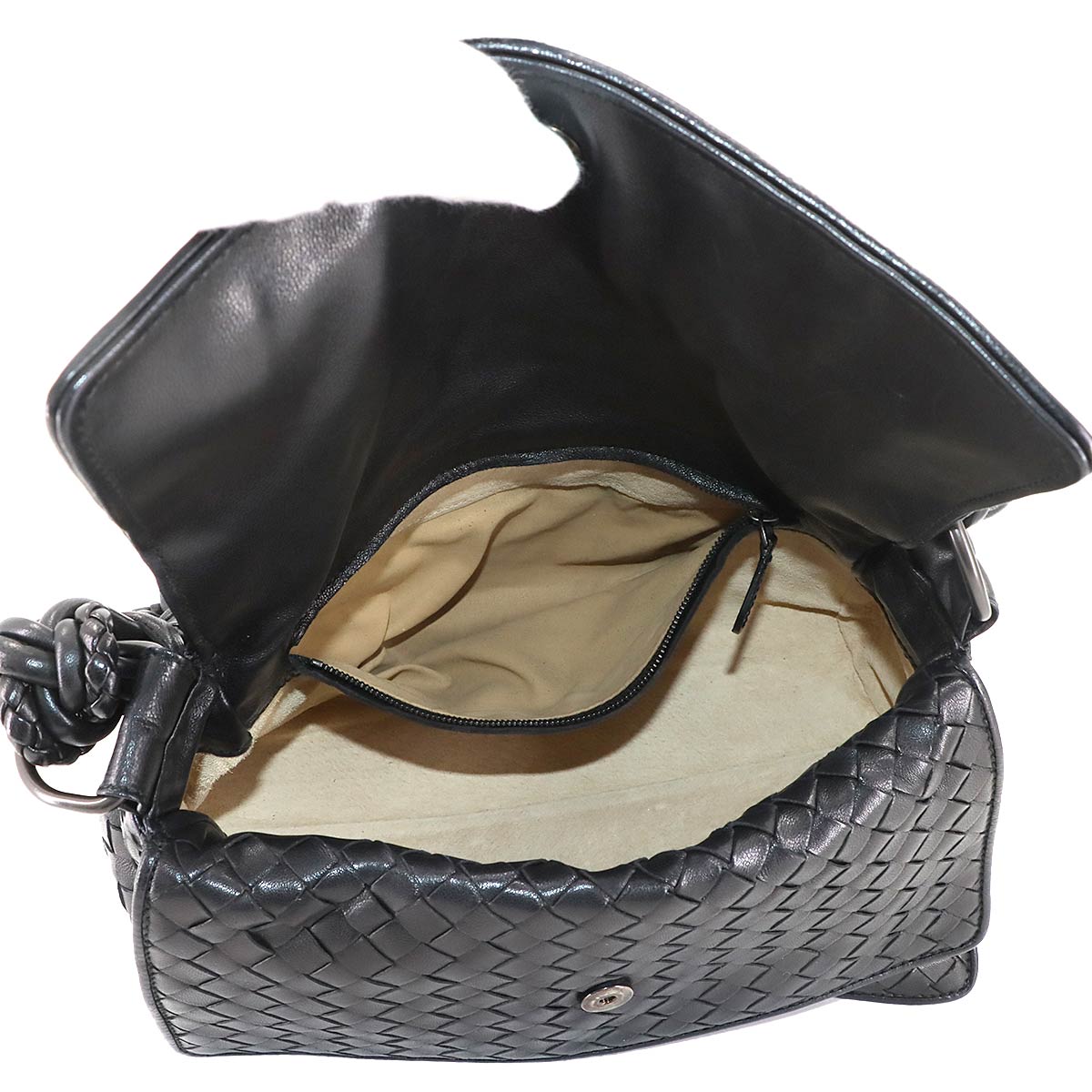 Intrecciato Shoulder Bag Leather Black 145555 Purse