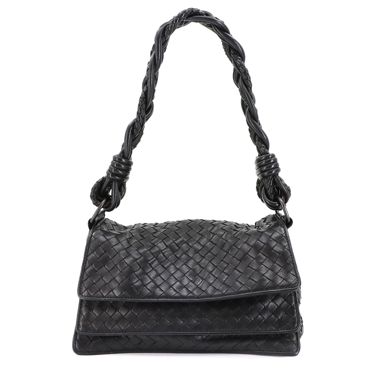 Intrecciato Shoulder Bag Leather Black 145555 Purse