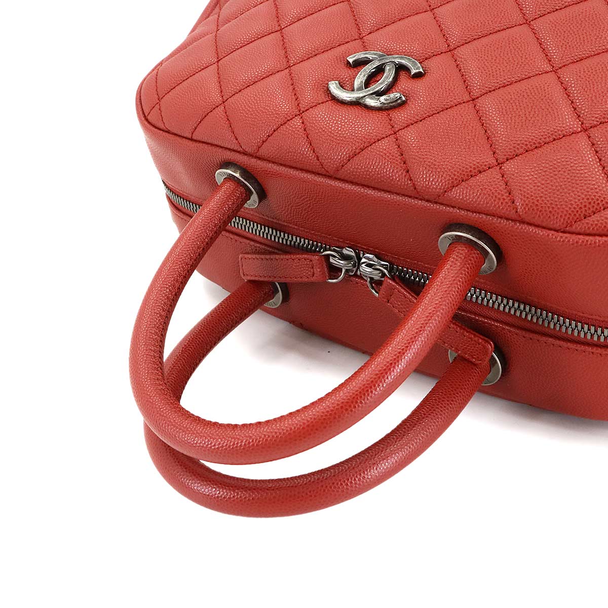 Matelasse Mini Boston Hand Shoulder Bag Leather Red Purse